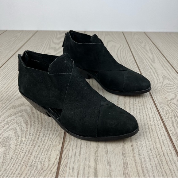 Eileen Fisher Walt Leather Criss Cross Low Bootie Shoe 5.5 Black Zipper Heel
